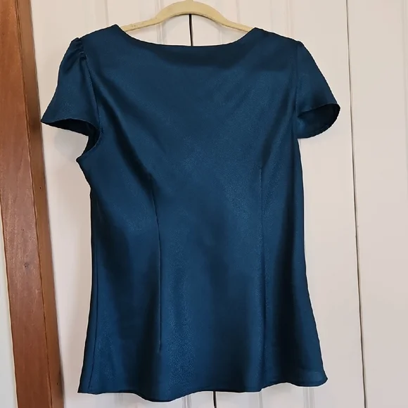LOFT Blue Cap Sleeve Tie Front Blouse - Picture 3 of 7